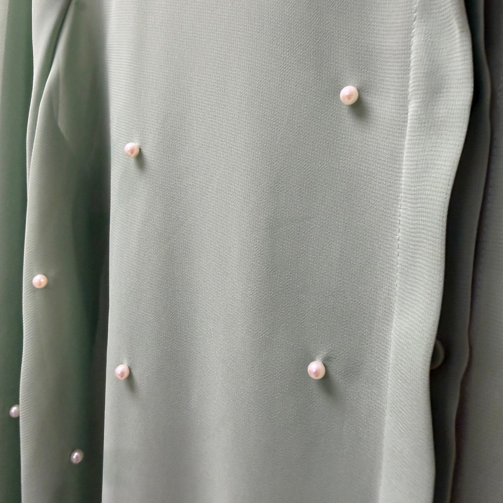 LC Lauren Conrad Sage Green Pearl Embellished Sheer Chiffon Blouse Womens Medium - Picture 4 of 11